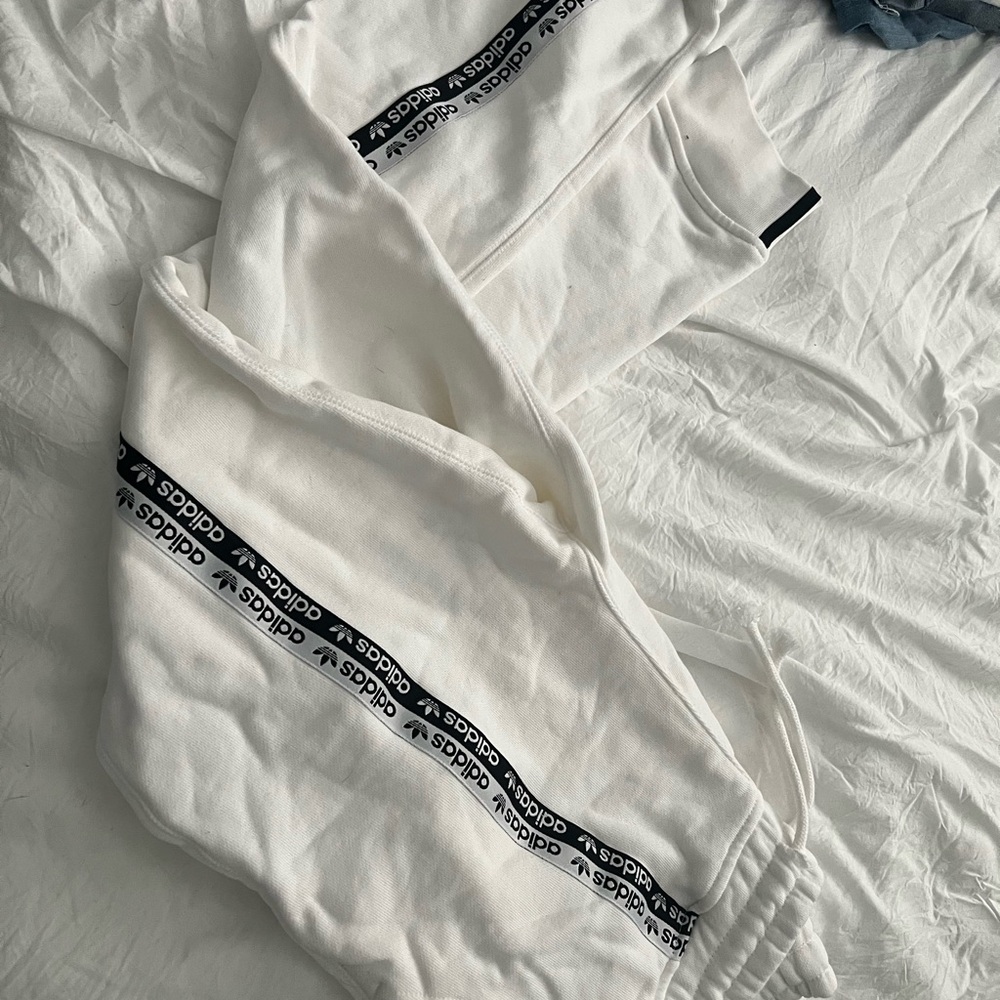adidas White Joggers with Black Logo Tape
